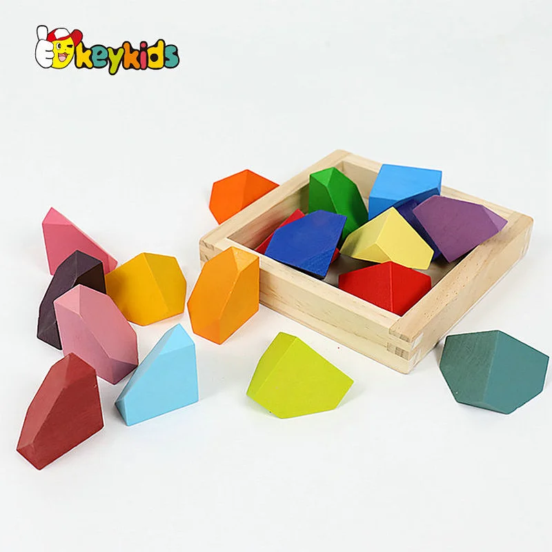 Early Educational Coloful Corner Stone Blocks Wooden Stacking Toy For Kids W11D024