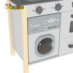 2023 New miniature grey wooden toy kitchen for kids W10C809