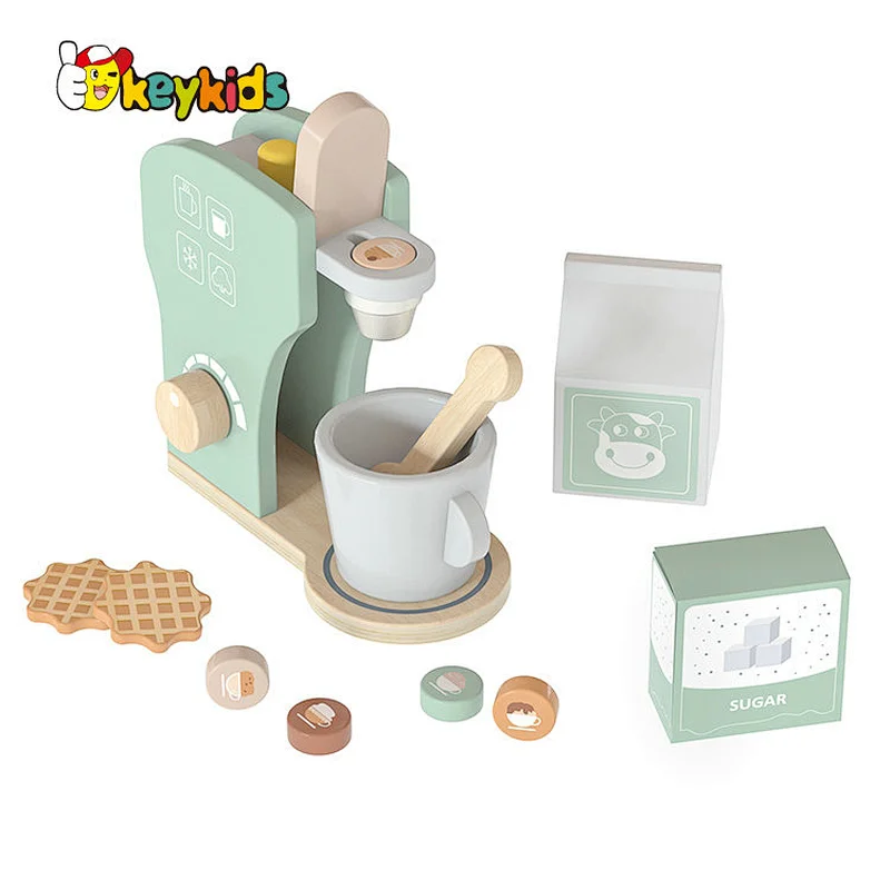 New Design Kitchen Pretend Play Wooden Coffee Maker Toys Set For Kids W10D672