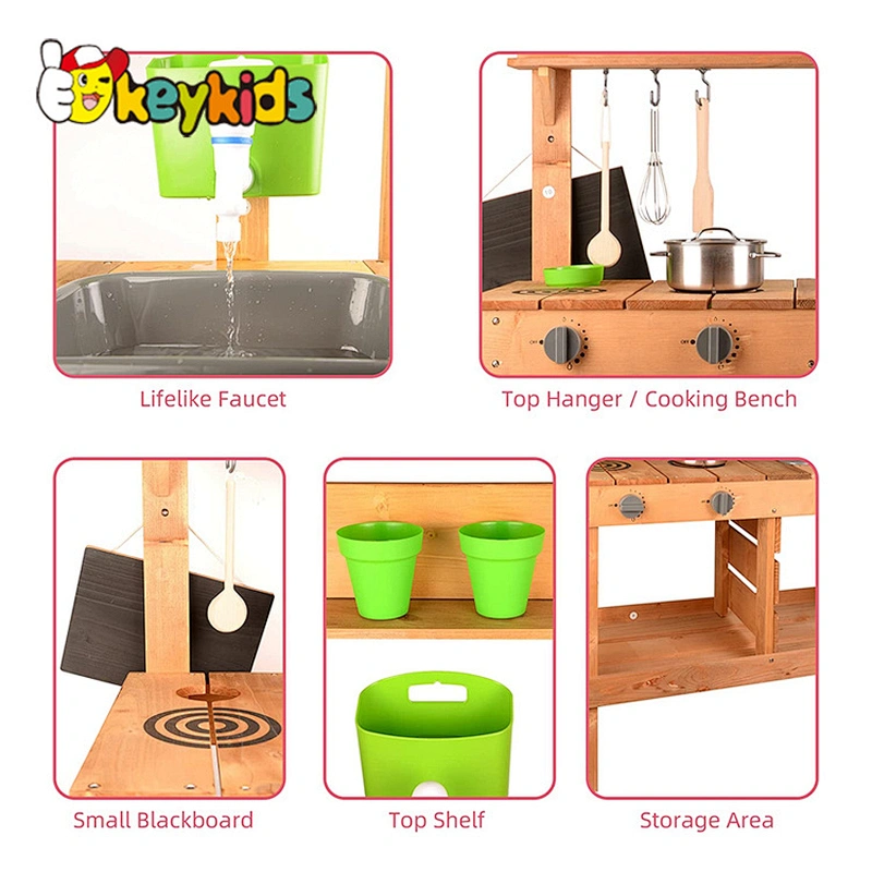 Cheap pretend outdoor toys kitchen wooden mud kitchen play set for kids W10C779