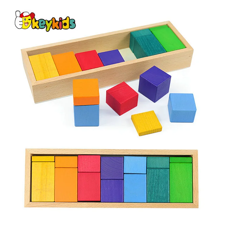 Montessori Rainbow Sensory Wooden Blocks Educational Toy Geometric Shape Cognitive Stacking Toy for Children W13A295