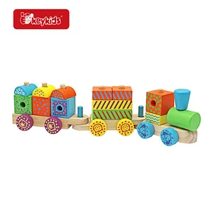 Hot Selling Educational Colorful Stacking Wooden Blocks Train Toy For Kids W04A606