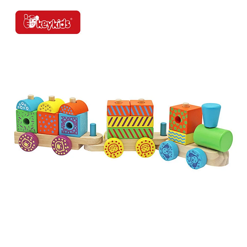 Hot Selling Educational Colorful Stacking Wooden Blocks Train Toy For Kids W04A606