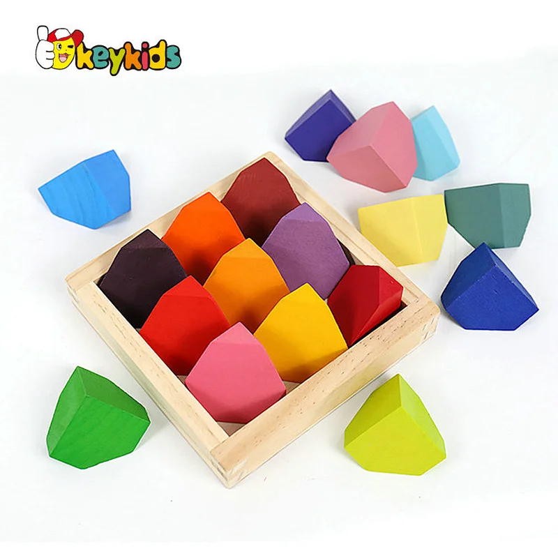 Early Educational Coloful Corner Stone Blocks Wooden Stacking Toy For Kids W11D024