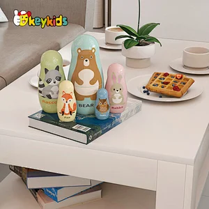 New design 5 PCS stacking cute animals wooden russian nesting dolls for kids W06D175