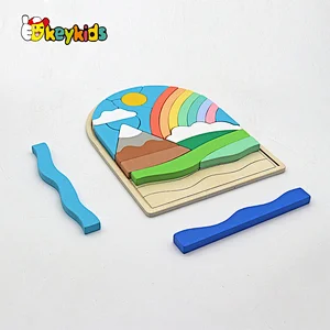 Custom educational colored nature wooden rainbow block toy for kids W14A365