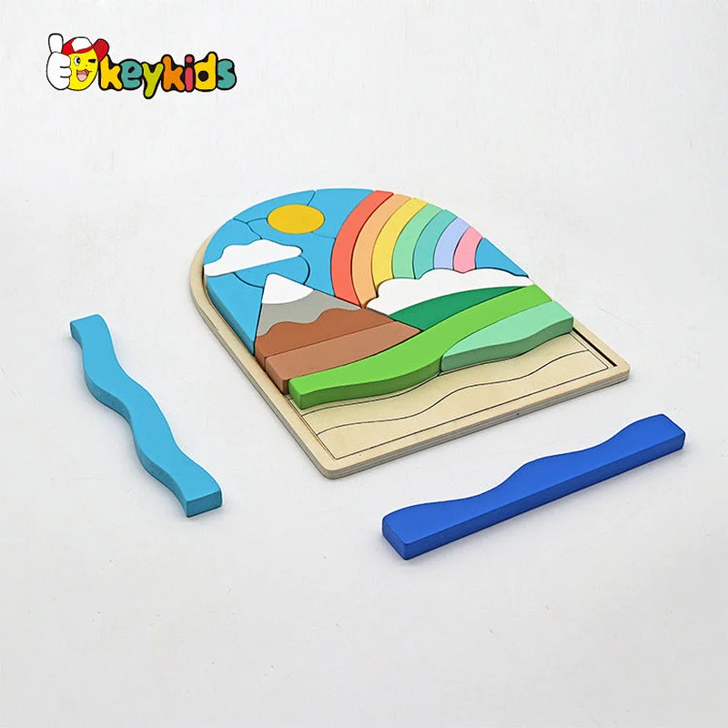 Custom educational colored nature wooden rainbow block toy for kids W14A365
