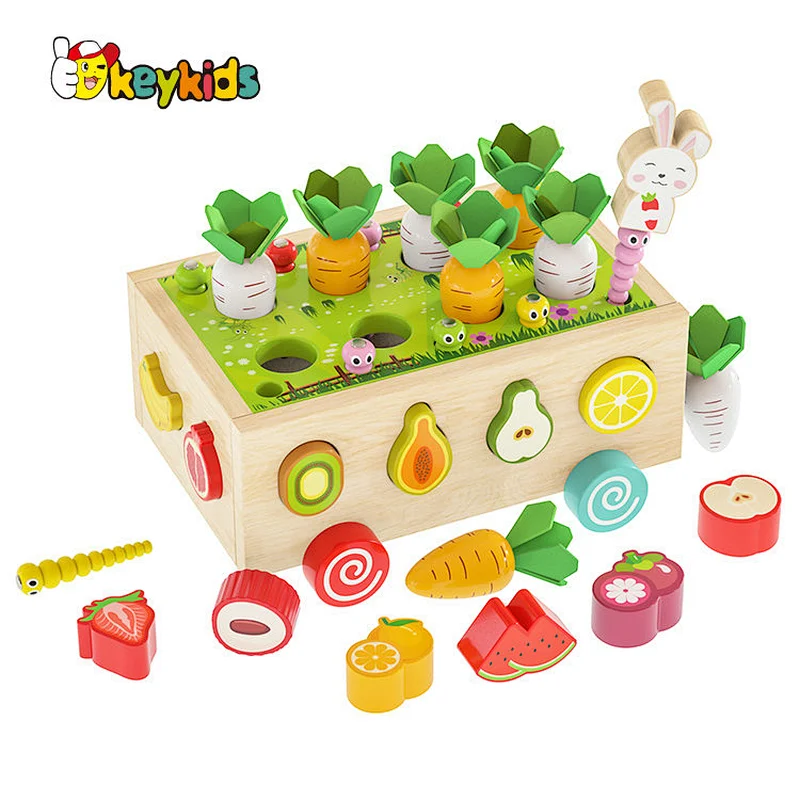 Kids Educational Multifunctional Shape Sorting Wooden Pull Radish Toy W12D425