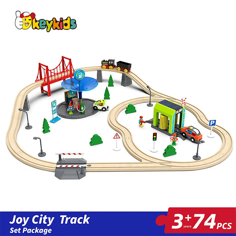 74 PCS assembly slot wooden train track toy for kids W04C244