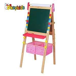Kids double sided height adjustable wooden chalkboard with basket W12B232