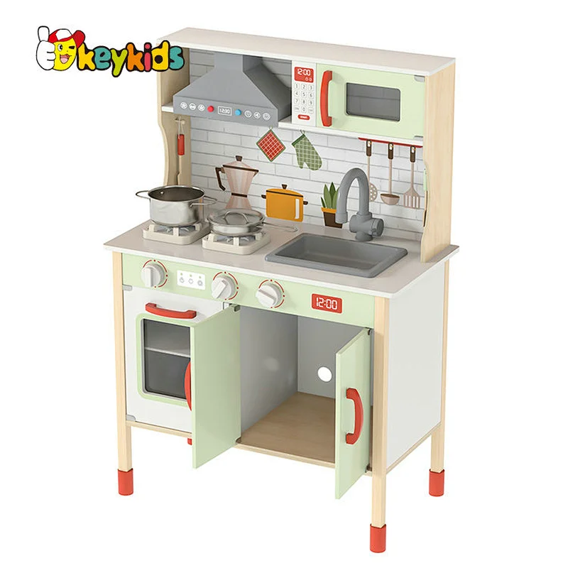Kids Pretend Play Cooking Set Toys Wooden Play Kitchen With Light Sound W10C869