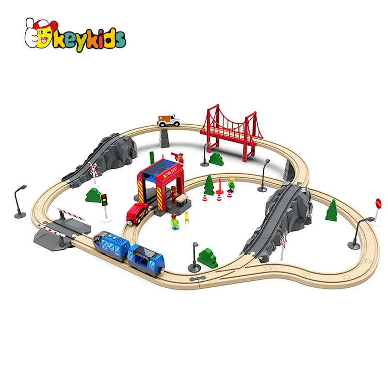 Hot sell 70 pcs firefighting wooden toy train set for kids W04C240