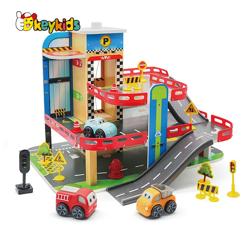 New design preschool asemmbly wooden parking garage toy set for kids W04B112