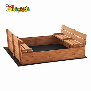 Outdoor playground kids play set wooden sandpit with cover W01D257