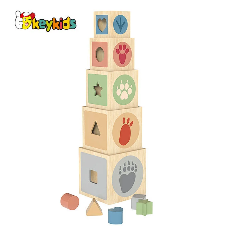 Kids Toddler Baby Gift Montessori Educational Wooden Toys Stacking and Nesting Cubes W13D388