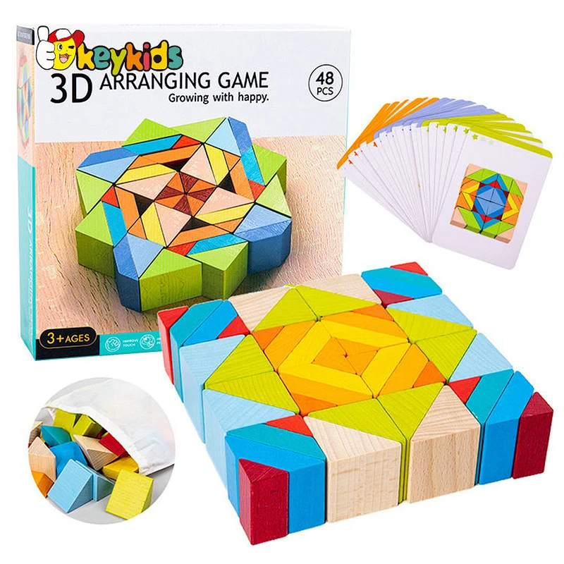 3D Puzzle Shape Cognitive Toy Coloful 48 Pcs Wooden Building Blocks For Kids W13A291