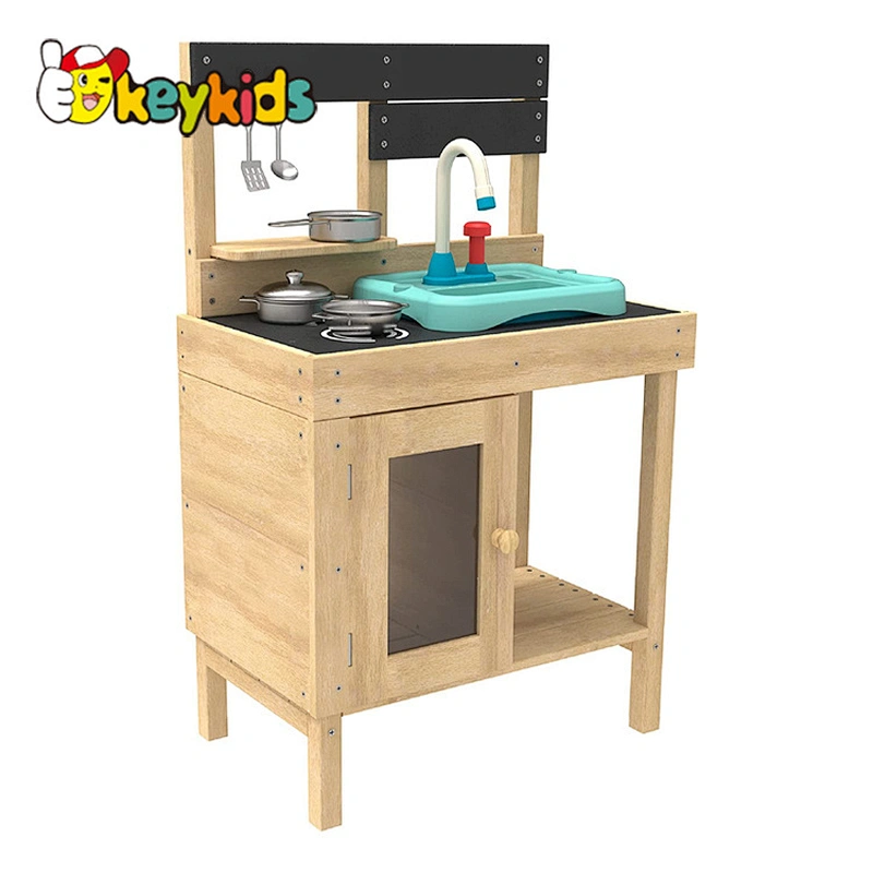 Kids outdoor wooden mud play kitchen set with sink, stove, and oven W10C782