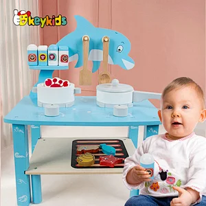 Simulation kids role playing game wooden stove play set with grill W10C754