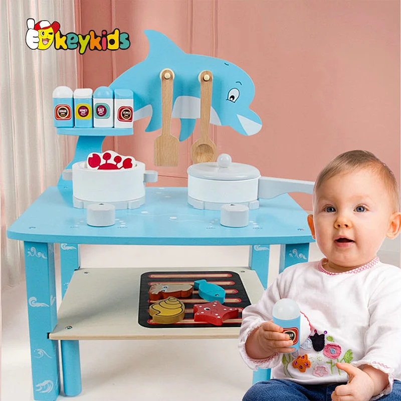 Simulation kids role playing game wooden stove play set with grill W10C754