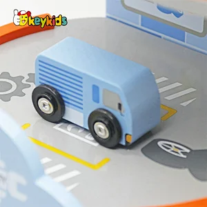New design preschool simulation wooden rail car parking lot toy for children W04B118