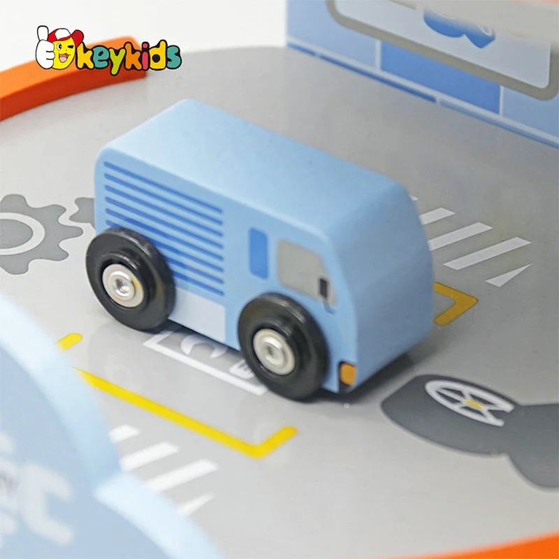 New design preschool simulation wooden rail car parking lot toy for children W04B118