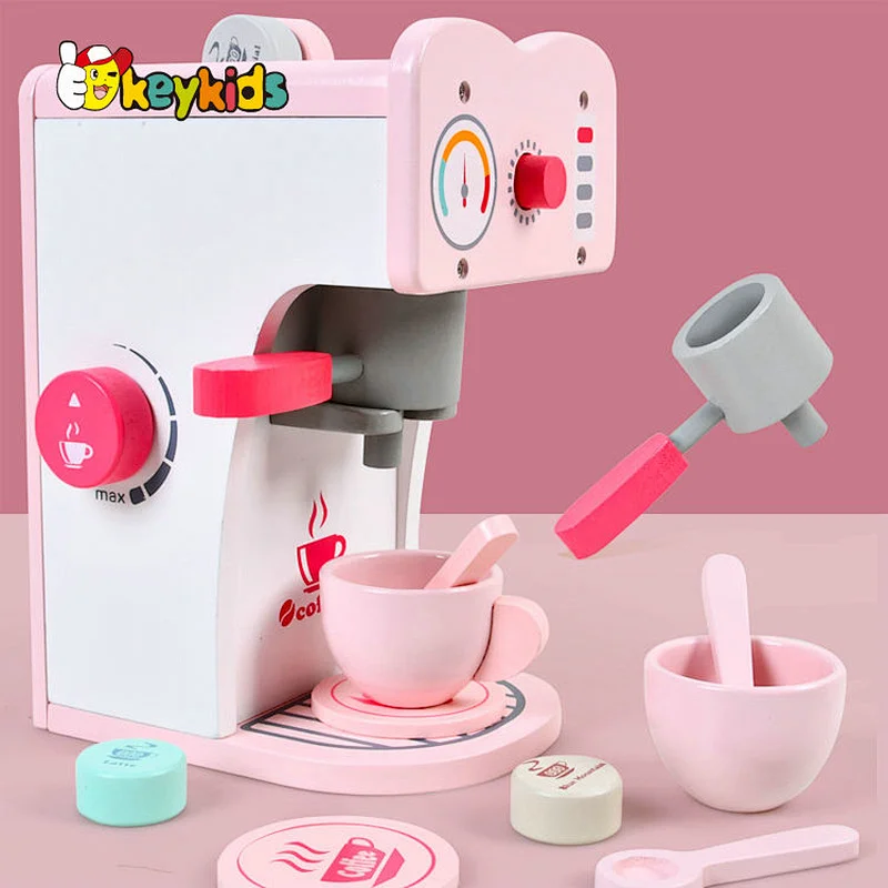 Hot sale pretend play pink wooden toy coffee maker for children W10D526