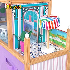 Customize large girls pink wooden dollhouse with storage W06A324