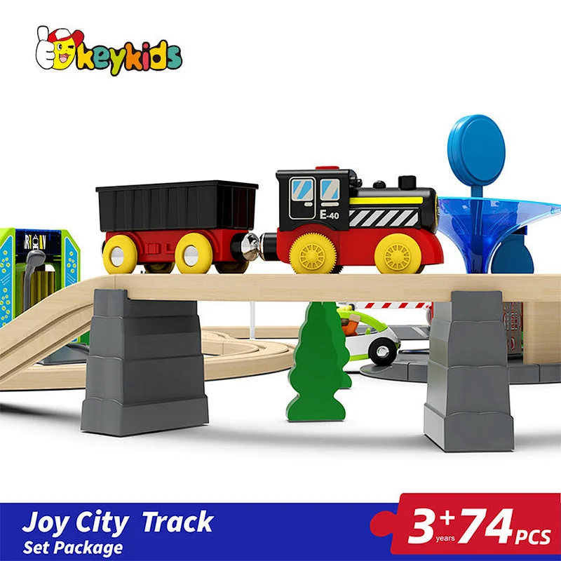 74 PCS assembly slot wooden train track toy for kids W04C244