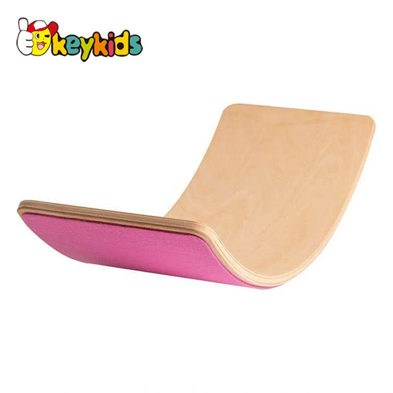 Popular curvy yoga felt fitness training wooden wobble balance board for kids W01F065F