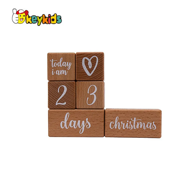 Month Date Display Wooden Perpetual Block Calendar for Desk W09F033