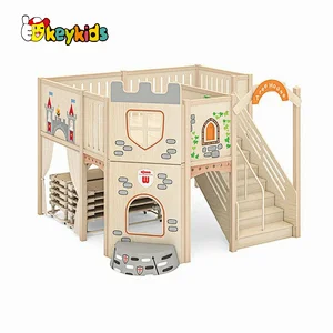 High quality children large playhouse wooden loft castle with slide W01D258