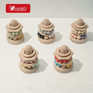 Food Grade Bracelet Teether Natural Wooden Stacking Ring Toy For Kids W13D412