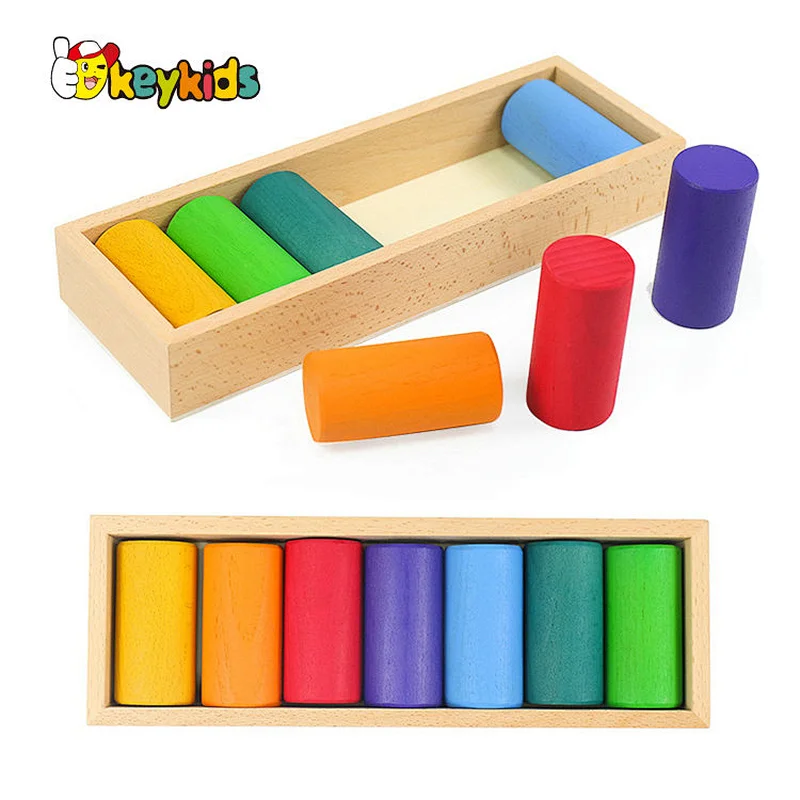 Montessori Rainbow Sensory Wooden Blocks Educational Toy Geometric Shape Cognitive Stacking Toy for Children W13A295