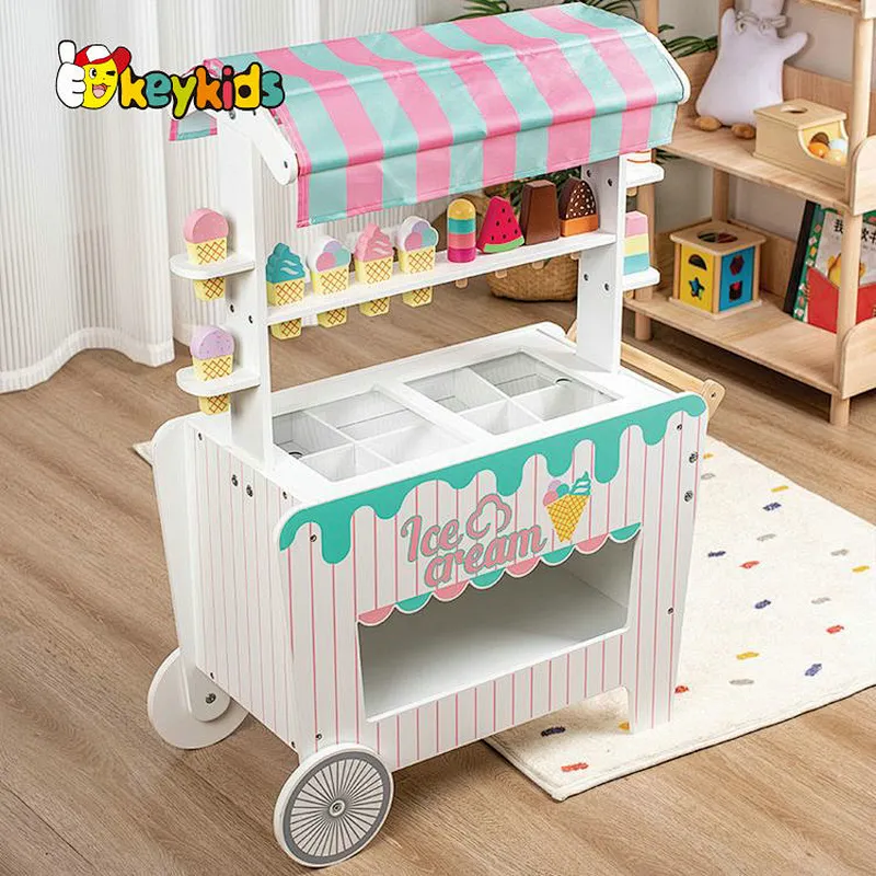 New arrive pretend play wooden play shop ice cream cart for kids W10A178