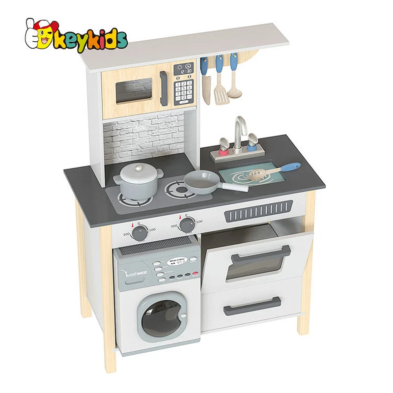 2023 New miniature grey wooden toy kitchen for kids W10C809