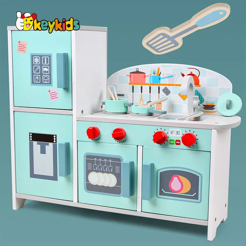Simulation kids role playing game wooden play kitchen refrigerator with stove W10C669