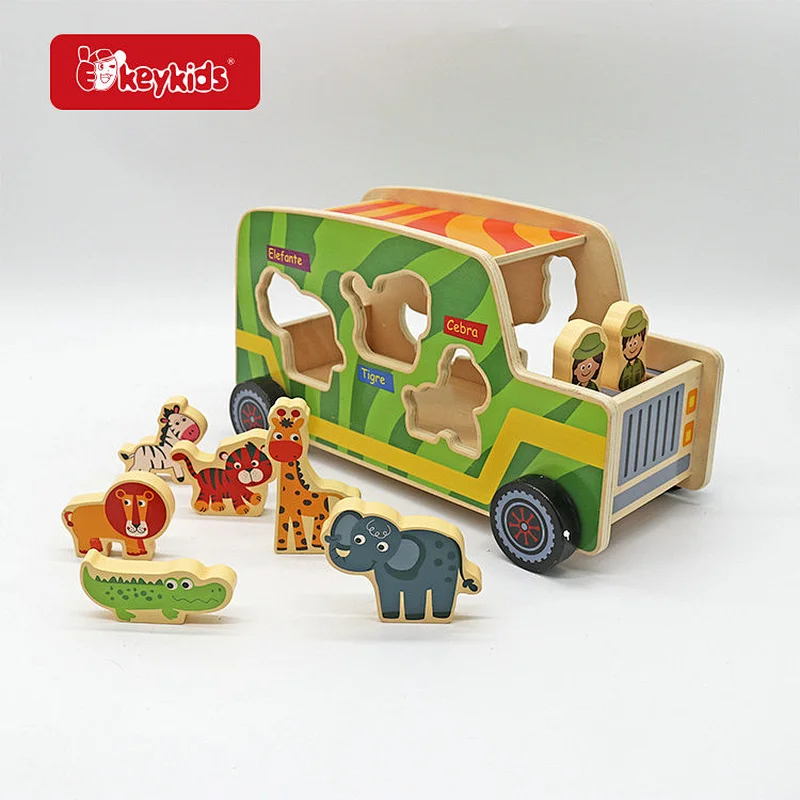Wholesale Early Educational Wooden Animal Shape Sorteing Truck Toy For Kids W04A609