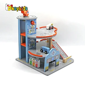 New design preschool simulation wooden rail car parking lot toy for children W04B118