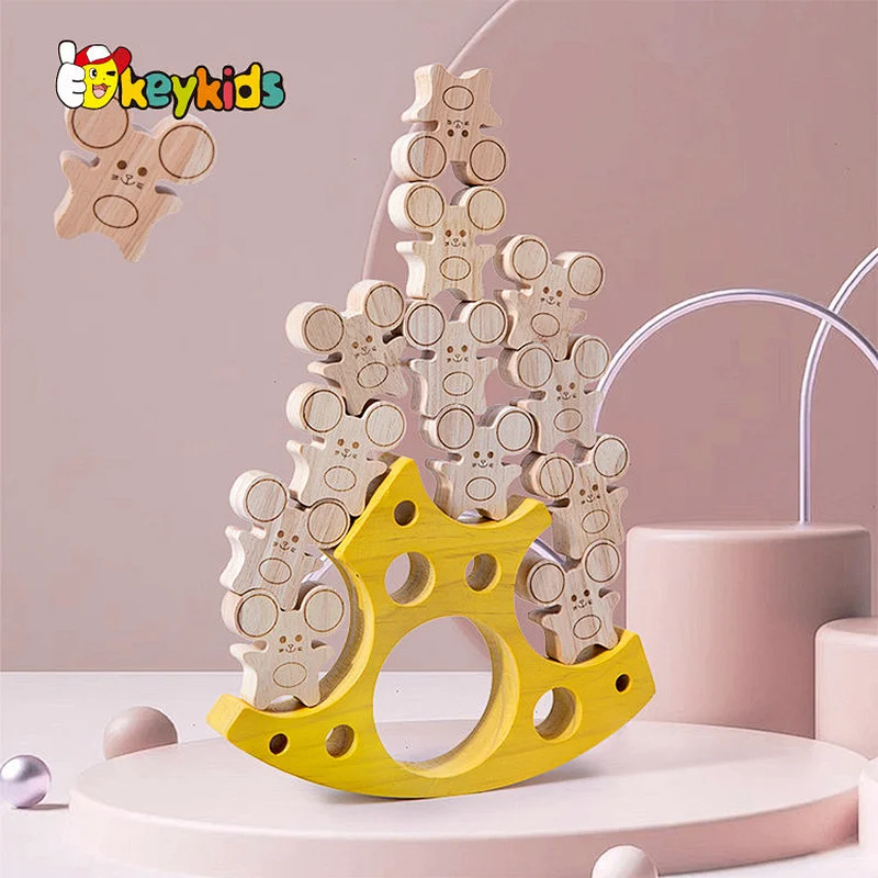 Montessori Balancing Game Mouse and Cheese Wooden Stacking Blocks For Kids W13D404
