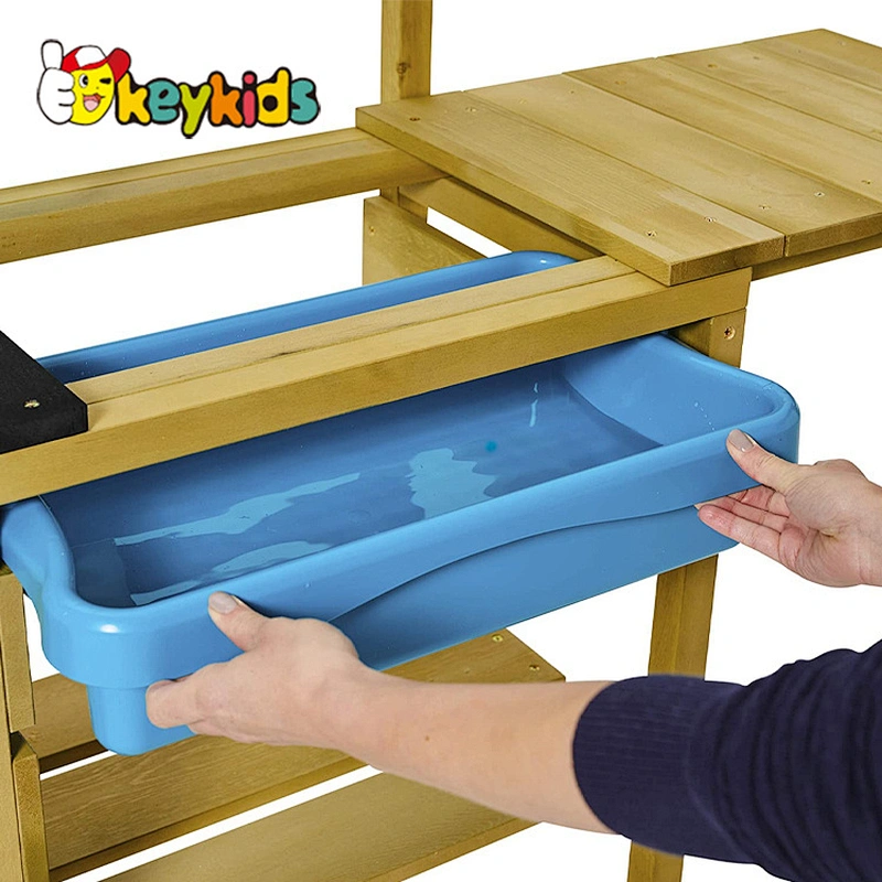 Children pretend play cooking kitchen toy play set wooden mud kitchen with sink for kids W10C778