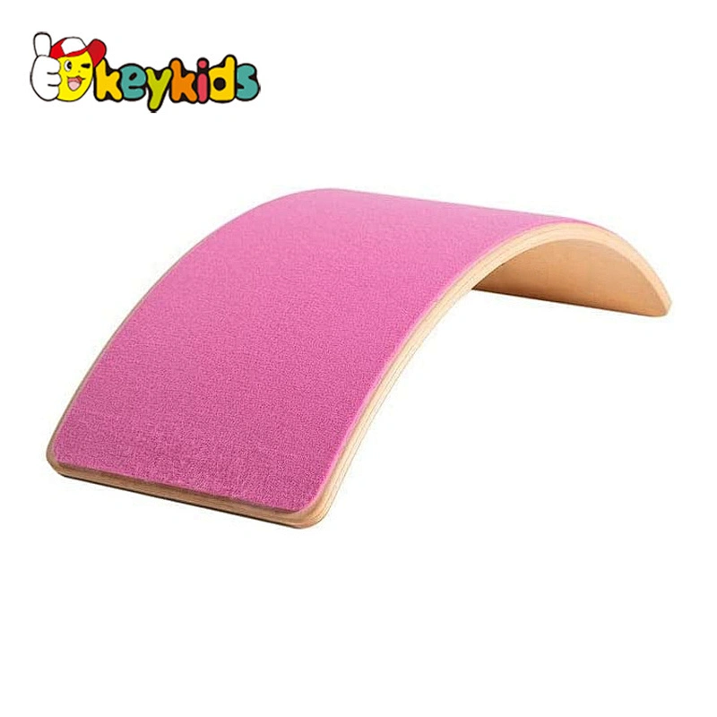Popular curvy yoga felt fitness training wooden wobble balance board for kids W01F065F