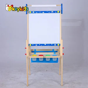 Customize kids double sided wooden magnetic drawing board with basket W12B235