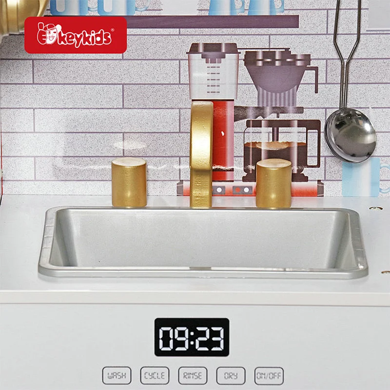 Hot Selling Cooking Pretend Play Modern White Wooden Kitchen Toy For Kids W10C529D