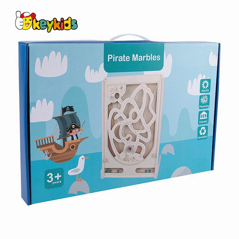 Non-toxic kids educational wooden pirate marble game for playing W01A538