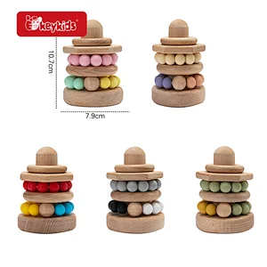 Food Grade Bracelet Teether Natural Wooden Stacking Ring Toy For Kids W13D412