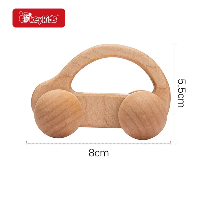 Popular Eco-friendly Baby Teether Educational Wooden Car Toy With Wheels W04A612