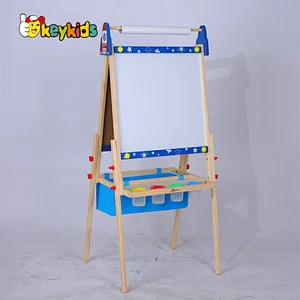 Customize kids double sided wooden magnetic drawing board with basket W12B235