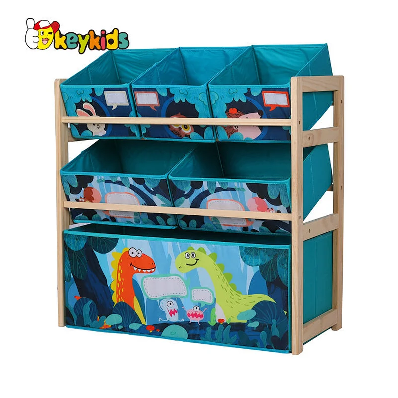 Children Nursery playroom wooden storage toy organizer with removable basket W08C353