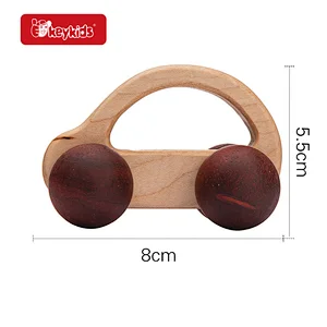 Popular Eco-friendly Baby Teether Educational Wooden Car Toy With Wheels W04A612