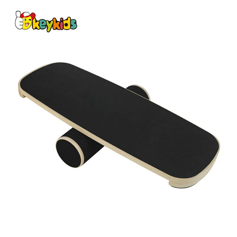 Wholesale custom wooden wobble balance board with cork roller W01F075
